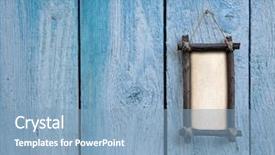  Presentation with wall - PPT layouts consisting of media advertising - wooden board hanging background and a light blue colored foreground