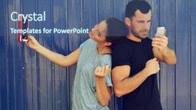  Presentation with social networks - Amazing slide deck having media affect - young couple taking self photo backdrop and a ocean colored foreground