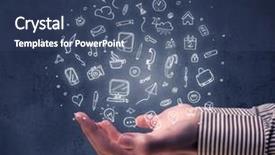  Presentation with communication - Amazing PPT theme having media and communication related icon backdrop and a ocean colored foreground