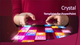  Presentation with mobile application - Theme having mobile digital technology - hand holding tablet device background and a wine colored foreground