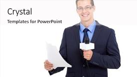  Presentation with news - Audience pleasing PPT layouts consisting of media broadcast - handsome newsreader reading the news backdrop and a white colored foreground