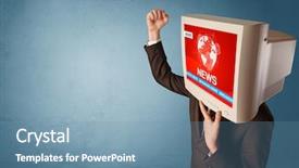  Presentation with breaking news - Presentation enhanced with media controlling people - young person with monitor head background and a seafoam green colored foreground