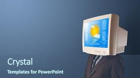  Presentation with forecast - Amazing presentation theme having media controlling people - young person with monitor head backdrop and a ocean colored foreground