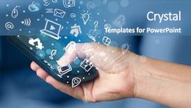  Presentation with trophy award hand holding - Slide set consisting of media icons and symbol collection background and a teal colored foreground