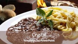  Presentation with media massa - Colorful PPT layouts enhanced with media massa - roast beef with pasta backdrop and a tawny brown colored foreground