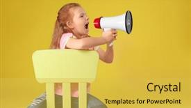  Presentation with news - Presentation design enhanced with media news children - emotional little girl with megaphone background and a yellow colored foreground