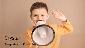  Presentation with st joseph to color - Cool new PPT theme with media news children - funny little boy with megaphone backdrop and a coral colored foreground