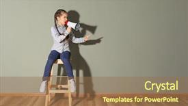  Presentation with color - Beautiful presentation featuring media news children - little girl shouting into megaphone backdrop and a coral colored foreground