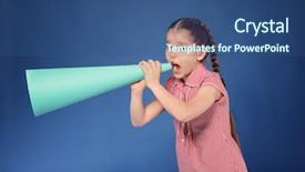  Presentation with news paper - PPT layouts with media news children - little girl shouting into paper background and a ocean colored foreground