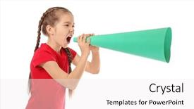  Presentation with paper - Colorful presentation theme enhanced with media news children - little girl shouting into paper backdrop and a sky blue colored foreground