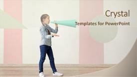  Presentation with paper - Theme with media news children - little girl with paper megaphone background and a sky blue colored foreground