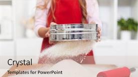  Presentation with girl in red dress - PPT theme enhanced with girl with red apron sifting background and a lemonade colored foreground