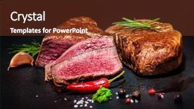  Presentation with steaks - Presentation design featuring grilled beef fillet steaks background and a tawny brown colored foreground
