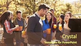  Presentation with stand - Cool new presentation theme with barbecue one cooking at grill backdrop and a tawny brown colored foreground