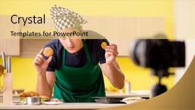  Presentation with food preparation - Beautiful PPT layouts featuring social loafing - young chef blogger explaining food backdrop and a blonde colored foreground