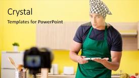  Presentation with blogger - Slides consisting of young chef blogger explaining food preparation background and a blonde colored foreground