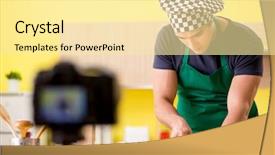  Presentation with food preparation - Presentation theme having young chef blogger explaining food preparation background and a blonde colored foreground