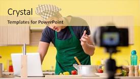  Presentation with blogger - Audience pleasing presentation consisting of young chef blogger explaining food preparation backdrop and a blonde colored foreground