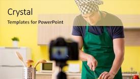  Presentation with food preparation - PPT theme consisting of young chef blogger explaining food preparation background and a blonde colored foreground