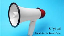  Presentation with electronic and communication - Colorful PPT theme enhanced with loud speaker - electronic megaphone on color background backdrop and a cyan colored foreground