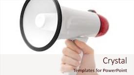  Presentation with electronic - Amazing slides having woman holding electronic megaphone on white background backdrop and a lemonade colored foreground