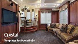  Presentation with step - Beautiful presentation theme featuring media room in luxury home backdrop and a tawny brown colored foreground