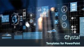  Presentation with media - PPT theme having media-technologies-in-business-mixed background and a ocean colored foreground