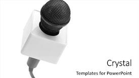  Presentation with microphone - PPT theme consisting of media tv radio - close-up of black microphone isolated background and a white colored foreground
