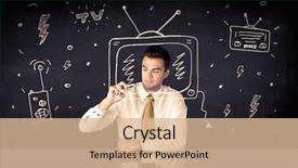  Presentation with actor - Audience pleasing PPT theme consisting of media tv radio - elegant happy businessman drawing backdrop and a lemonade colored foreground
