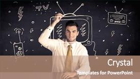  Presentation with actor - Slide deck enhanced with media tv radio - elegant happy businessman drawing background and a coral colored foreground