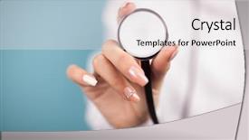  Presentation with dark - Slide set having medial - female hand on dark background background and a sky blue colored foreground