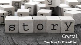  Presentation with story - Amazing slide deck having medial - story word made of wooden backdrop and a dark gray colored foreground
