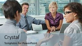  Presentation with mediation - Slide deck featuring mediation - group of young business people background and a light blue colored foreground