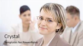  Presentation with mediation - Beautiful PPT theme featuring mediation - portrait of young businesswoman backdrop and a soft green colored foreground