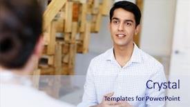  Presentation with meeting - Theme having mediation - successful young business executives meeting background and a sky blue colored foreground