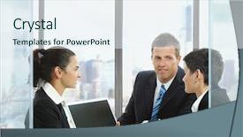  Presentation with laptop blank screen - Colorful theme enhanced with mediation - young businesspeople having a business backdrop and a sky blue colored foreground