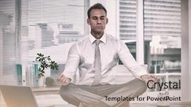  Presentation with zen - Slides with mediation - zen businessman doing yoga meditation background and a light gray colored foreground