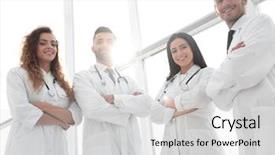  Presentation with medic - Theme featuring medic - closeup a group of doctors background and a light gray colored foreground