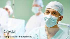  Presentation with medic - Slide set with medic in front of surgeons background and a sky blue colored foreground