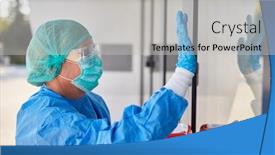  Presentation with medic - Colorful presentation design enhanced with medic-in-protective-clothing-during backdrop and a light gray colored foreground