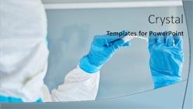  Presentation with medic - Colorful slide set enhanced with medic-in-protective-clothing-holds backdrop and a light blue colored foreground