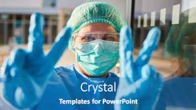  Presentation with covid coronavirus - PPT theme with medic-in-protective-clothing-shows background and a teal colored foreground