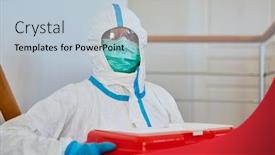  Presentation with medic - Slides featuring medic-in-protective-clothing background and a light blue colored foreground