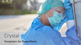  Presentation with medic - Beautiful PPT theme featuring medic-in-protective-clothing backdrop and a light blue colored foreground