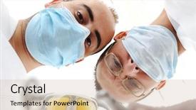  Presentation with medical instruments - Slide deck featuring medicaid - below view of surgeons holding background and a coral colored foreground