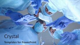  Presentation with medical instruments - Slides enhanced with medicaid - below view of surgeons holding background and a light blue colored foreground