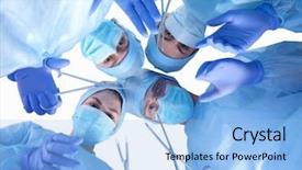  Presentation with medical instruments - Audience pleasing presentation theme consisting of medicaid - below view of surgeons holding backdrop and a light blue colored foreground