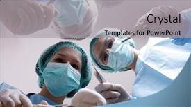  Presentation with medical instruments - Slides having medicaid - below view of surgeons holding background and a light gray colored foreground