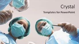  Presentation with medical instruments - Slide set consisting of medicaid - below view of surgeons holding background and a lemonade colored foreground