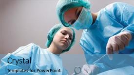  Presentation with medical instruments - Audience pleasing presentation theme consisting of medicaid - below view of surgeons holding backdrop and a light blue colored foreground